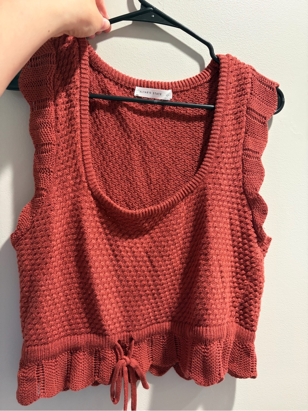 Altar'd State Terracotta Textured Knit Ruffle-Hem Tank